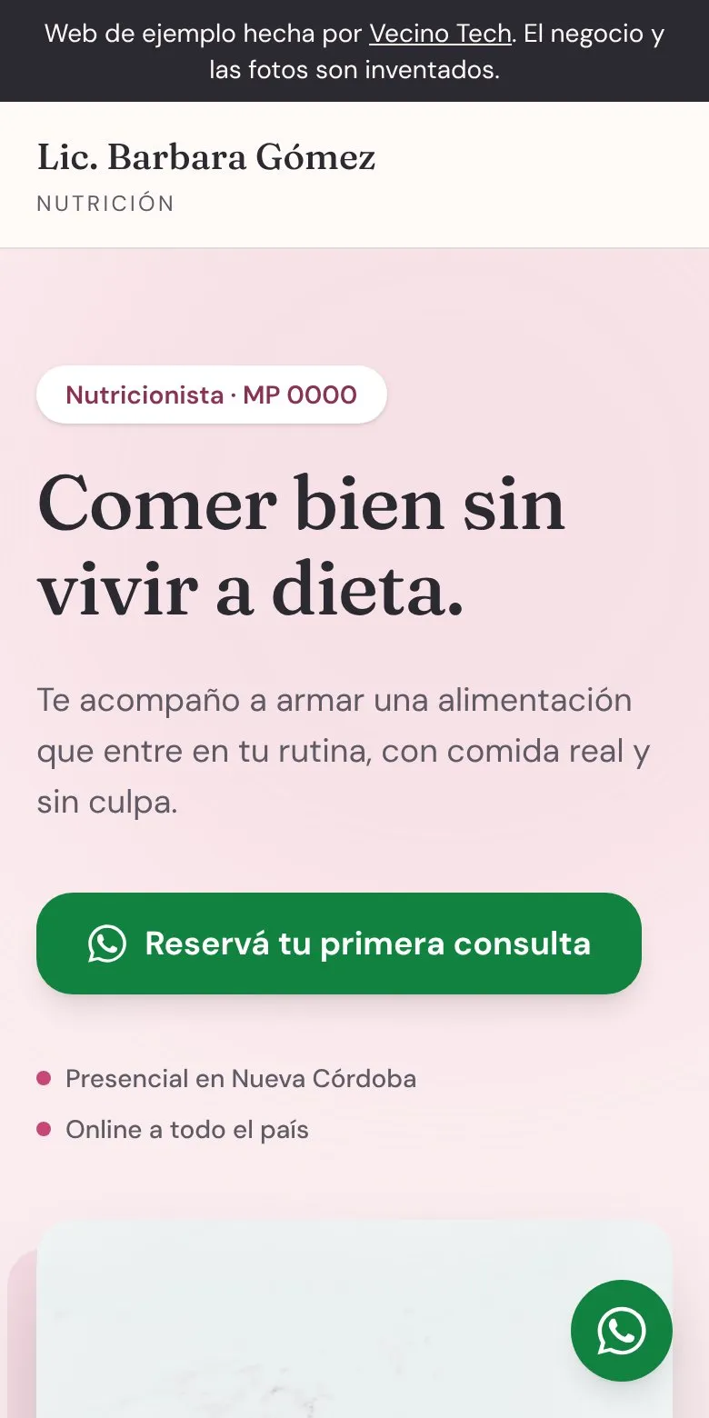 Vista en celular: Nutrición